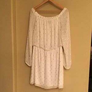 White House Black Market White & Gold Dress Medium